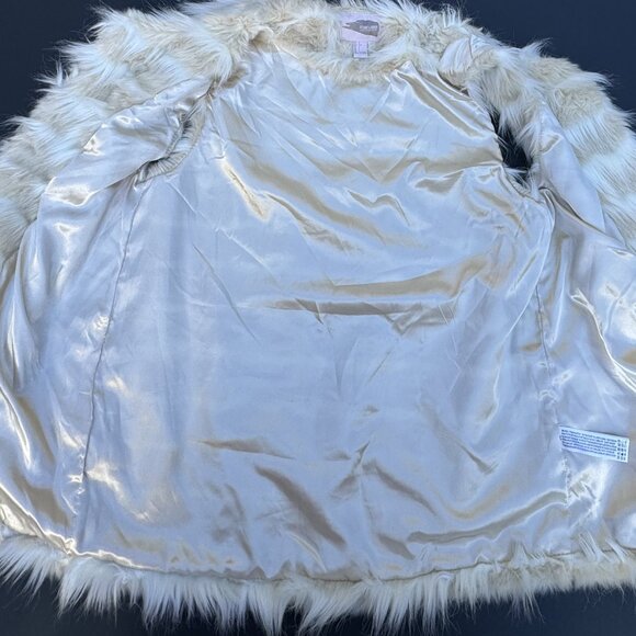 FOREVER 21 Womens Ivory Beige Stripe Faux Fur Sleeveless Vest Large Mid Length - Picture 10 of 14
